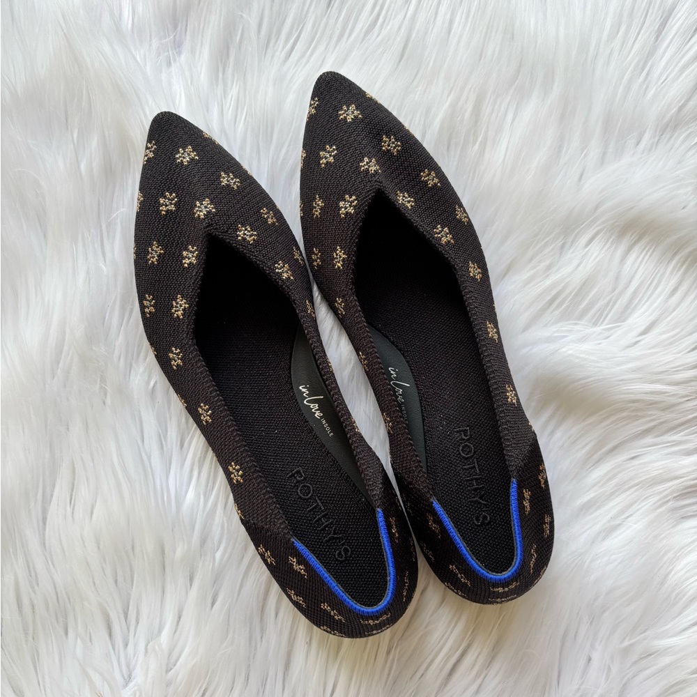 ROTHY’S The Point Il Slip On in Daisy Sparkle Black Gold Size 8.5 - Picture 9 of 10